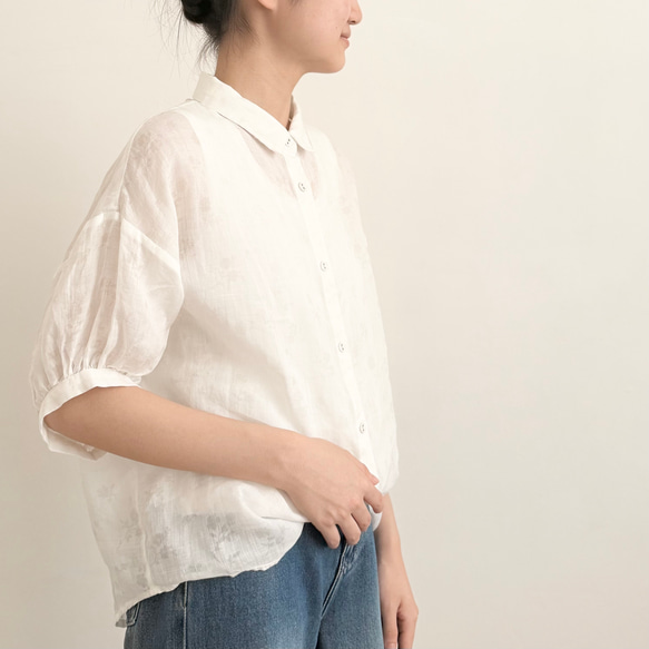【苧麻100%♡半袖シャツ】抜染め花柄│定番３カラー│オシャレトップス│大人可愛い│オリジナルデザイン│T-204XQN 13枚目の画像