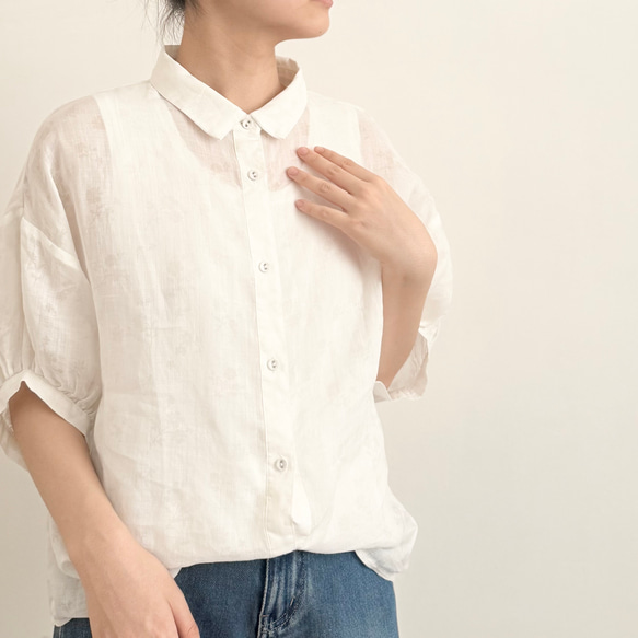 【苧麻100%♡半袖シャツ】抜染め花柄│定番３カラー│オシャレトップス│大人可愛い│オリジナルデザイン│T-204XQN 14枚目の画像