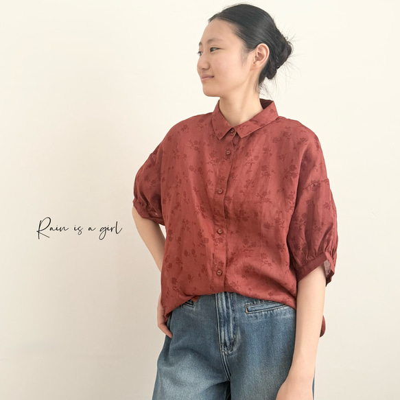 【苧麻100%♡半袖シャツ】抜染め花柄│定番３カラー│オシャレトップス│大人可愛い│オリジナルデザイン│T-204XQN 7枚目の画像