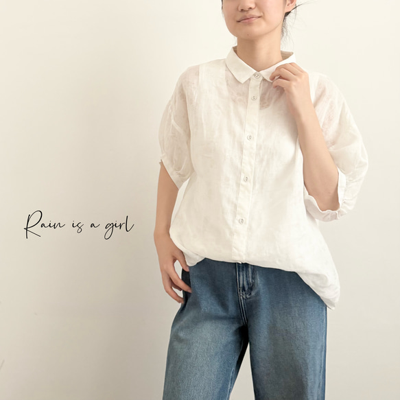 【苧麻100%♡半袖シャツ】抜染め花柄│定番３カラー│オシャレトップス│大人可愛い│オリジナルデザイン│T-204XQN 2枚目の画像