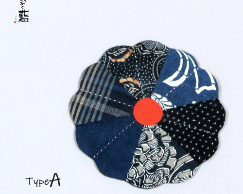花形のマット 藍木綿 古布 絣 型染 s2270 その他インテリア雑貨