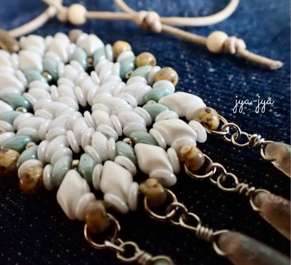 fringe beads necklace - White mint 2枚目の画像