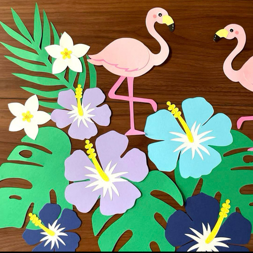 夏の壁面飾りB ハイビスカス壁面 夏の花壁面 7月壁面 8月壁面