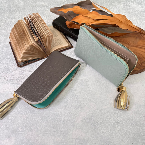 【全5色80通りのがオーダーができる！】軽くてコンパクト☆L字ファスナー長財布『coronコロン』 グリーンシリーズ 5枚目の画像