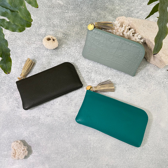 【全5色80通りのがオーダーができる！】軽くてコンパクト☆L字ファスナー長財布『coronコロン』 グリーンシリーズ 3枚目の画像