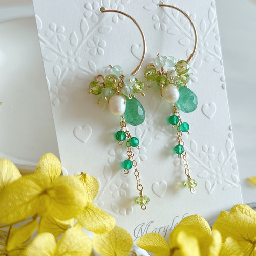14kgf】グリーン天然石＊フープピアス ピアス（フープ） marylebone
