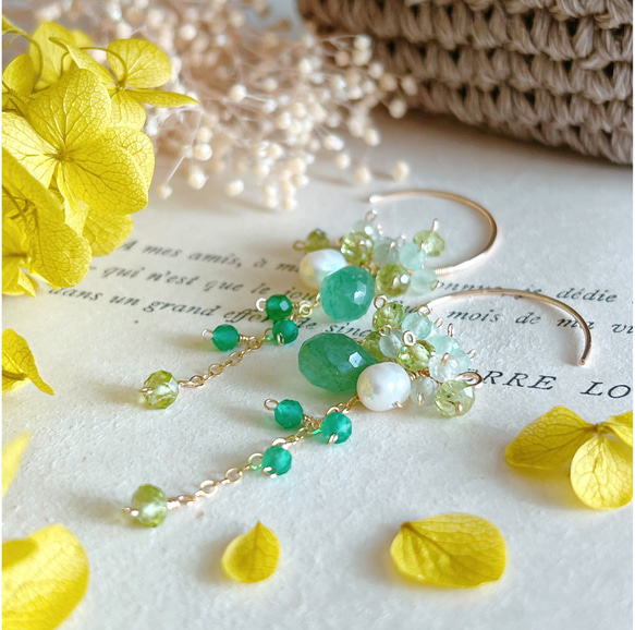 14kgf】グリーン天然石＊フープピアス ピアス（フープ） marylebone