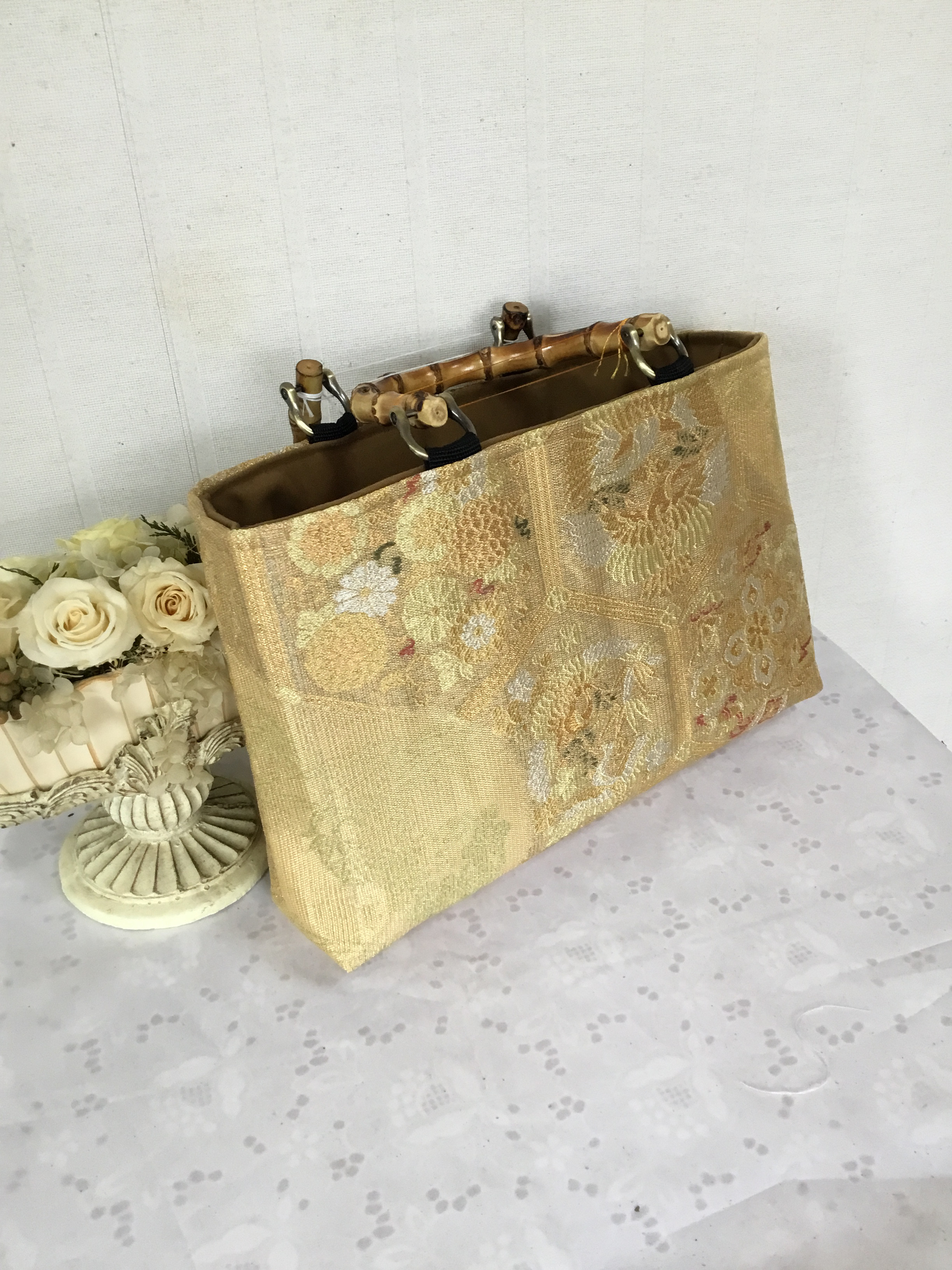 花ぷらら・シンプルで使いやすい・洋服でも着物でも使える・ハンドメイド・リメイク・帯・カバン・トートバッグ・414