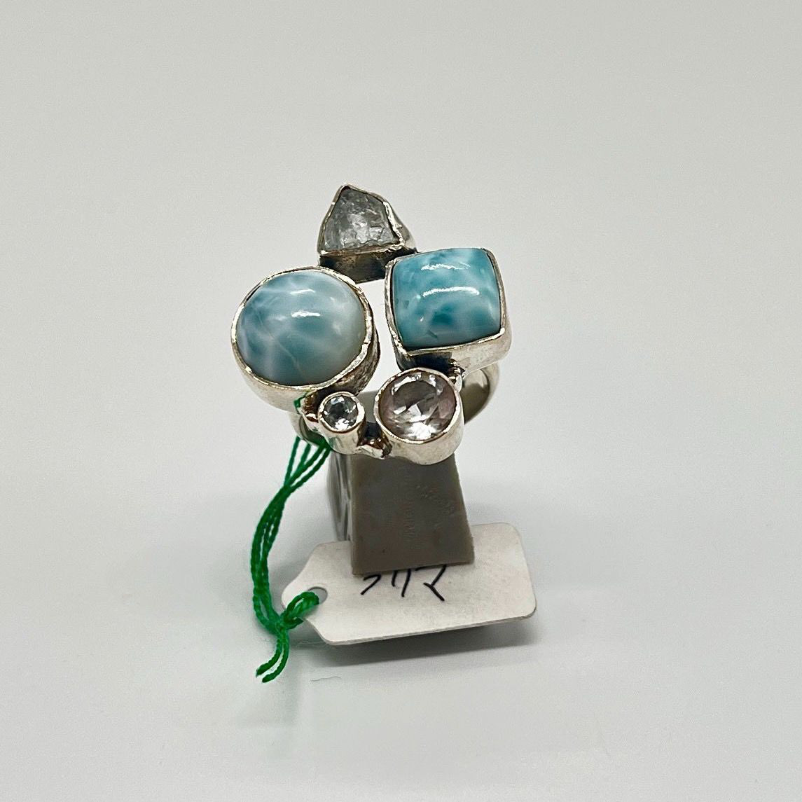 シルバーリング ラリマー 11号 シルバー925 ハンドメイド ブルー 一点もの デザインリング 個性派リング