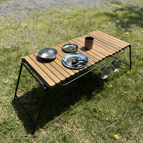 IGT対応 折りたたみ igtテーブル ジャコビーン色-フラットバーナーテーブル ジャコビーン色 IGT対応 組み立て式アイアンテーブル 幅86cm フラット