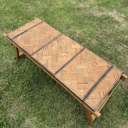 ハンドメイド 木製 ヘリンボーンデザイン テーブル 約90cm x 50cm ヘリンボーンテーブル - plus craft GALLERY | minne byGMO