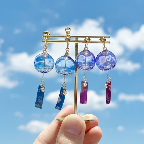 人気No.1 & 2／小さな風鈴&水風船の耳飾りセット【ノーマルサイズ