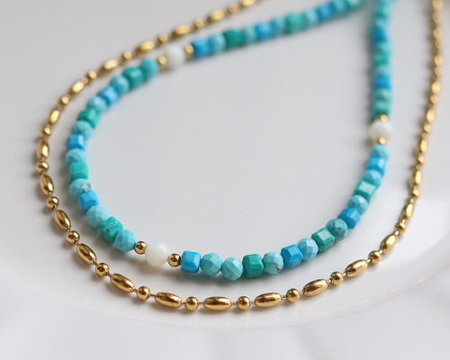 ビスビーターコイズ　チェーン　セット 2点セット＊5way ビビットターコイズとライスボールチェーン