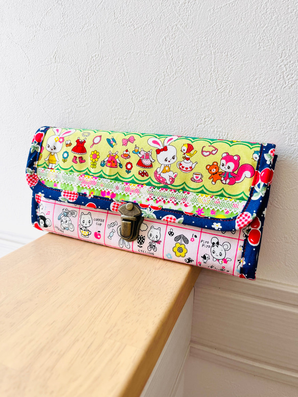 昭和レトロアニマル 可愛い長財布 はいから横丁お着替え柄 グリーン