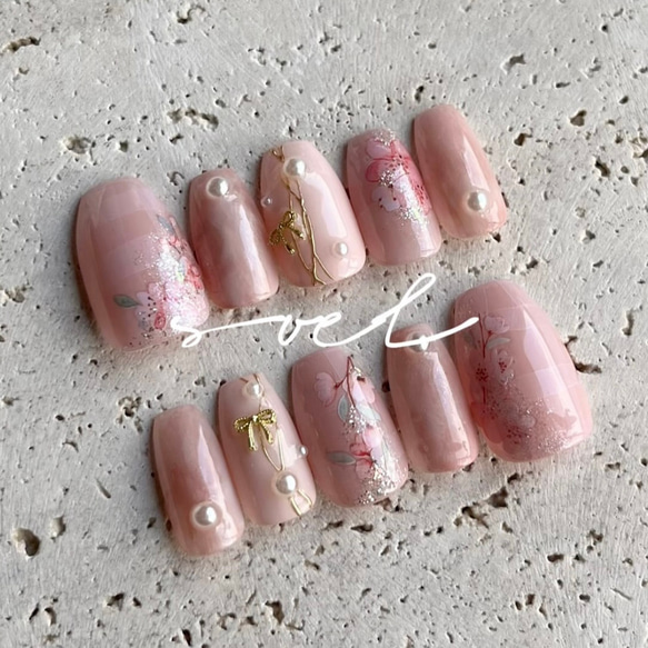 65】ネイルチップ ハンドメイド 春ネイル ピンクネイル チェックネイル