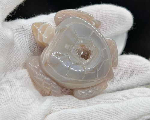 幸～ アゲートジオード カメ（亀）さん 1個 50mm 天然石置物・天然石