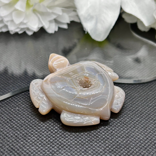 ジオード亀 アゲートジオード カメ（亀）さん 1個 50mm 天然石置物・天然石