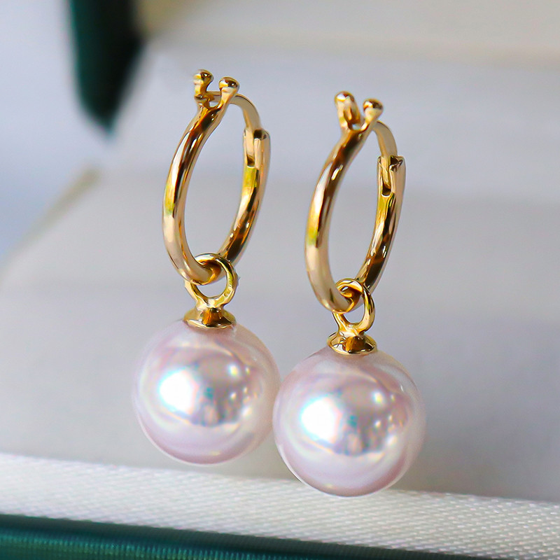 【La Corser】日本製7-10mmアコヤ天然海水真珠ピアス、ラウンド型で明るい18Kゴールド、女神レベルのピアスと耳飾りデ