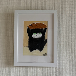 絵画。原画手描き【雪が降る冬、かわいい犬と猫の楽しい写真記念