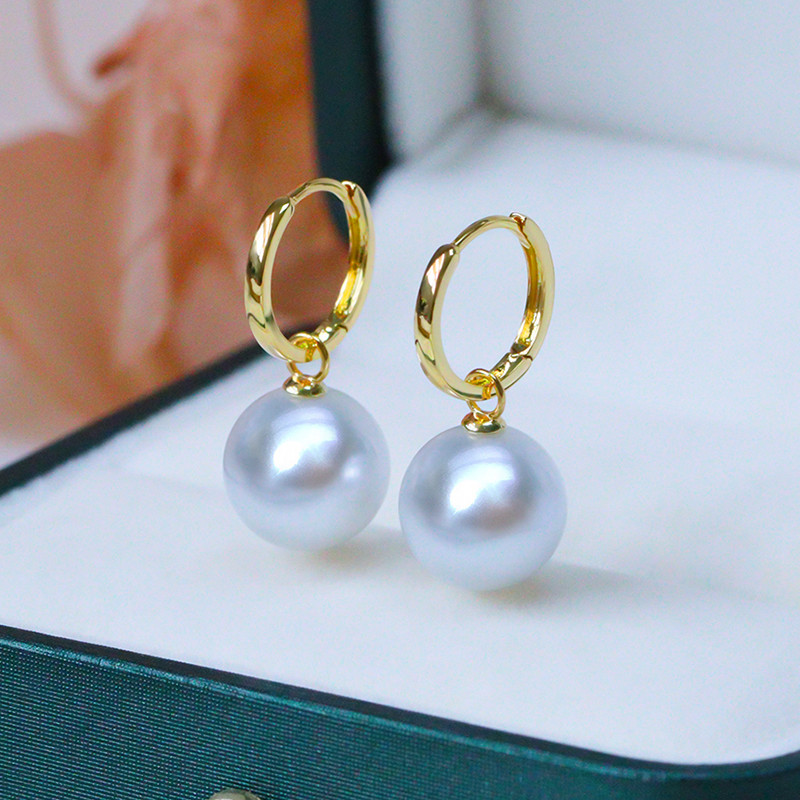 【La Corser】9-13mm 南洋ホワイト天然海水真珠ピアス 2個セット ラウンド型 明るい 18Kゴールドピアス