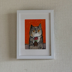 絵画。原画手描【夜の散歩が好きな白い猫】 絵画 アカザ麦 通販