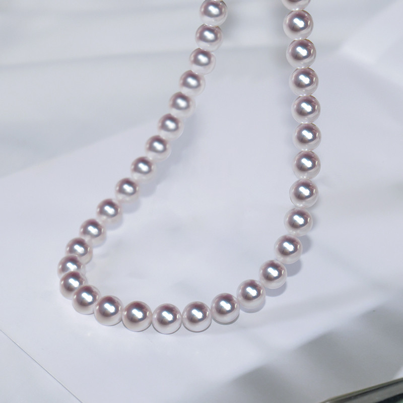 【ラコルセア】日本製 6.5-9.5mm アコヤ真珠 天然海水真珠ネックレス 14Kゴールド マザーズモデル 強光 ラウンドパー