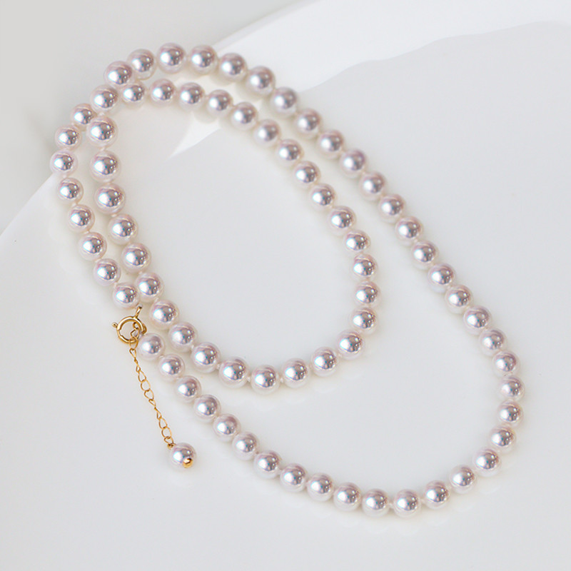 [ラコルセア] カイリン 日本製 3-6mm アコヤ真珠 ネックレス オーロラ ベビービーズチェーン ラウンド 18Kゴールド