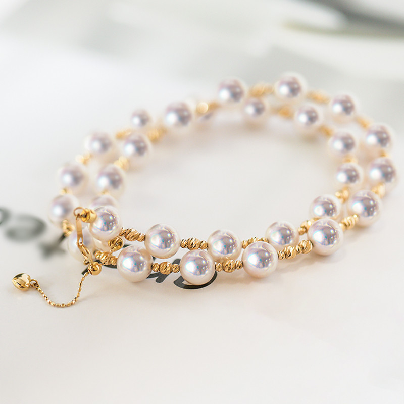 【ラコルセ】日本製 6.5-8mm アコヤ真珠 天然海水真珠 星空ネックレス 女神級の丸みと輝き 18金ゴールドネックレス