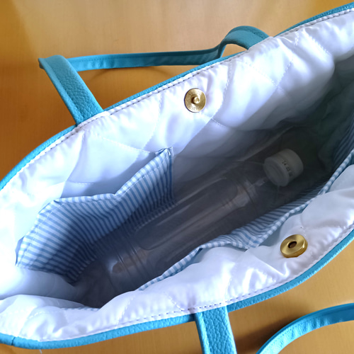 ターコイズブルーレザーの柔らかな横長ミニトートバッグ トートバッグ