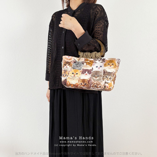 リバティ☆アレクサンドラ☆大きめ猫型バッグ☆チュールレース☆ハンドメイド サテン刺繍レースハンドバッグ 結婚式 二次会 お呼ばれ