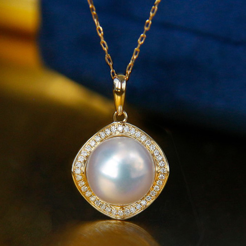 GSTVk18YGアコヤ真珠ペンダントトップダイヤモンド0.01ct未使用品