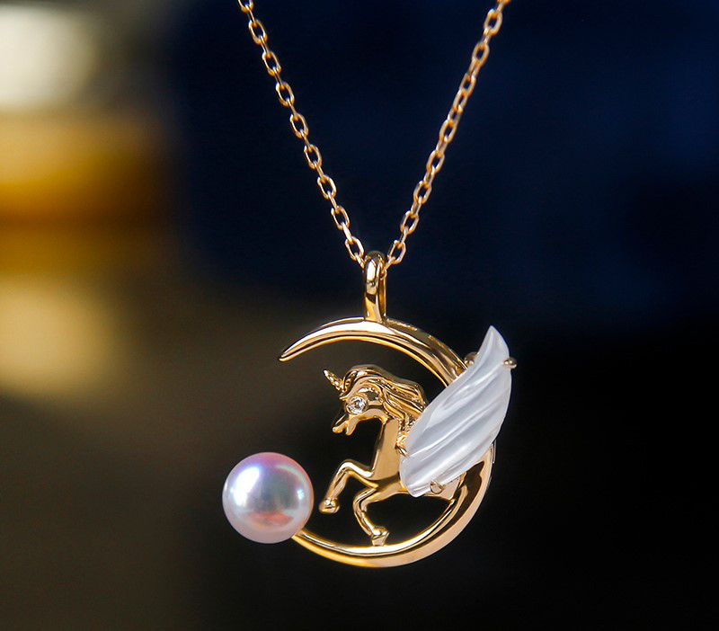 【La Corser】日本製 5-5.5mm アコヤ真珠 ラウンド型 海水真珠ペンダントネックレス 18Kゴールド ダイヤモンド