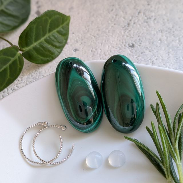 マラカイトフープピアス/K18WG Malachite Hoop Earrings