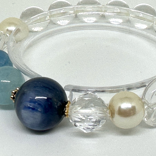 高品質カイヤナイト使用 アクアマリン・ブルーカルセドニー・水晶 ブレスレット Triéclatシリーズ《高品質カイヤナイト使用》ブレスレット｜アクア