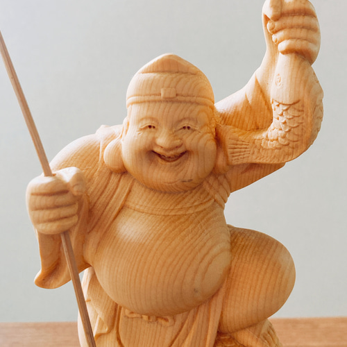 福を釣り上げる、笑顔の神様 ― 恵比寿像（木彫り） その他インテリア