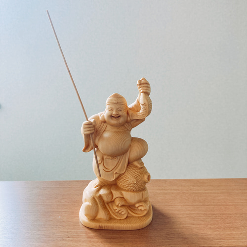 福を釣り上げる、笑顔の神様 ― 恵比寿像（木彫り） その他インテリア