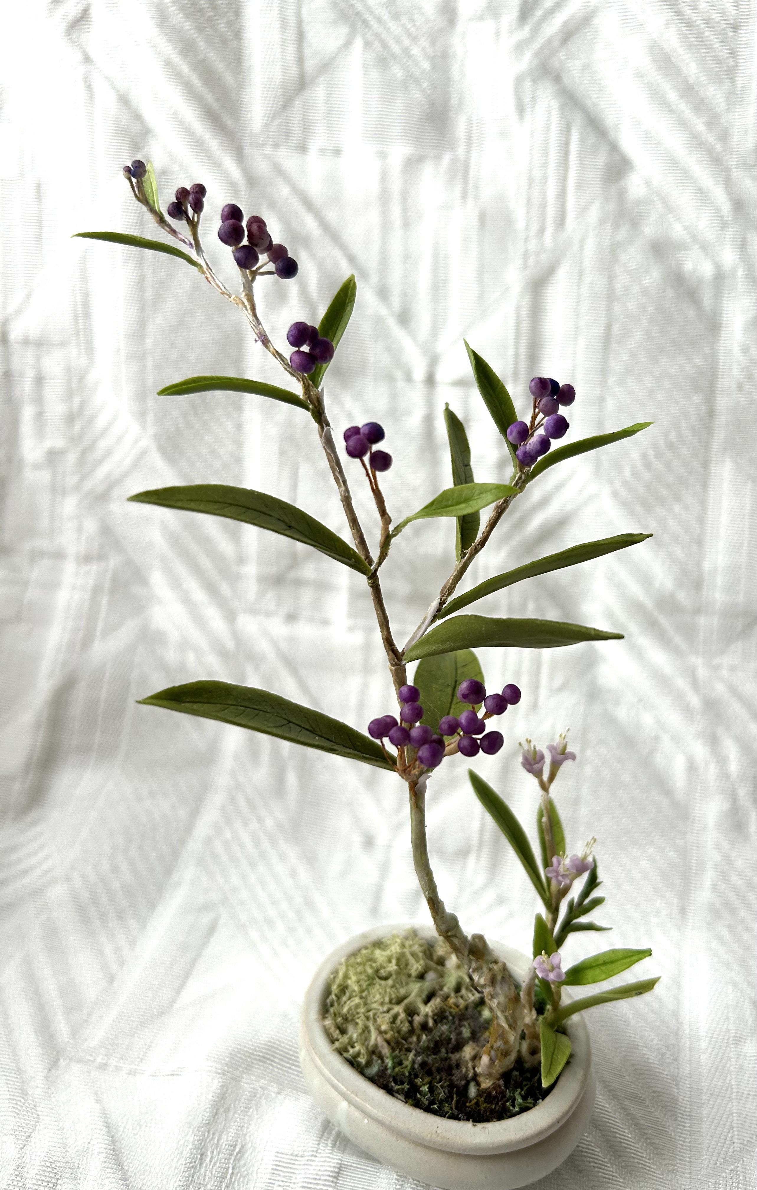 クレイの花(粘土)紫式部盆栽