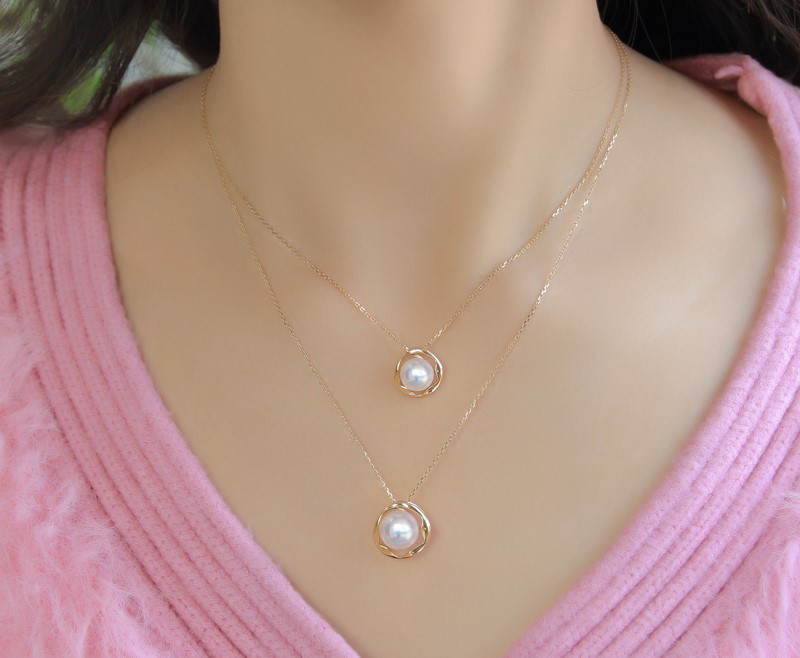 【La Corser】カラフルブルーム 8-8.5mm アコヤ真珠ペンダントトップ 18Kゴールド ハーフカバーデザイン 鎖骨チ