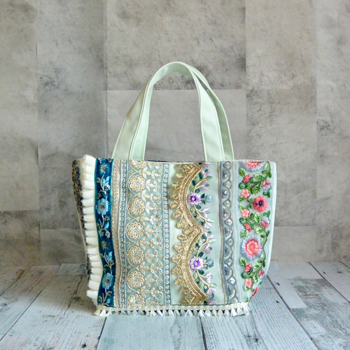 ヌビバック　トートバック　インド刺繍リボン NUBI Tote Bag/ヌビ トートバッグ】インド刺繍リボン付き