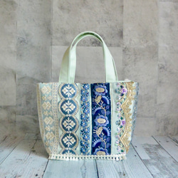ヌビバック　トートバック　インド刺繍リボン 3日以内に発送可能】インド刺繍リボンのヌビトートバッグ トート