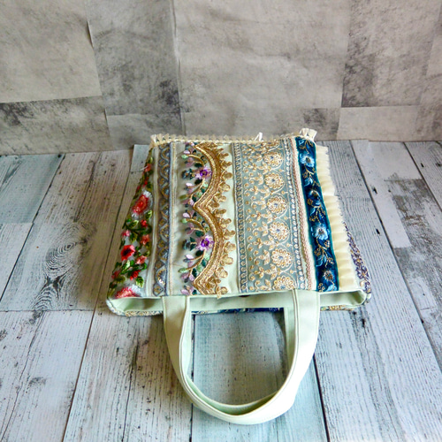 美しいインド刺繍リボントートバッグ④【Sサイズ】 トートバッグ muika