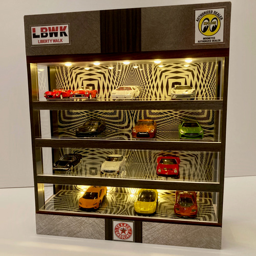 1/64展示28台可・幾何学模様・4層式ディスプレーBOX・LED照明10