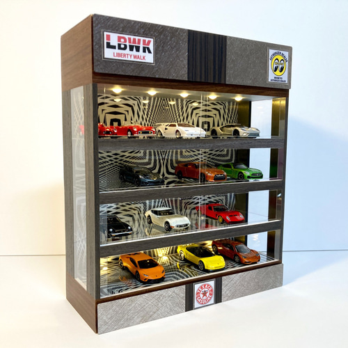 1/64展示28台可・幾何学模様・4層式ディスプレーBOX・LED照明10