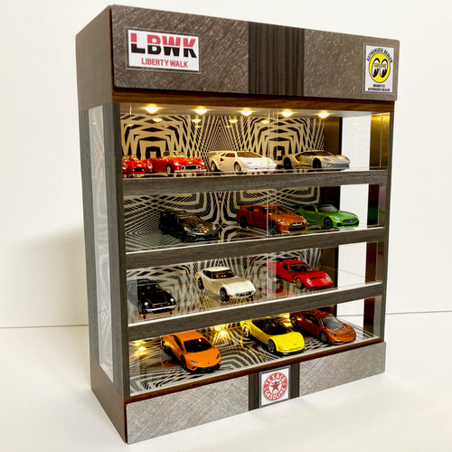 1/64展示28台可・幾何学模様・4層式ディスプレーBOX・LED照明10