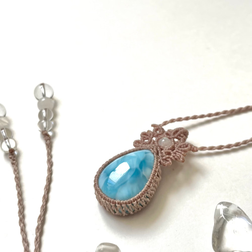 優しいラリマーの天然石マクラメ編みネックレス♪♪♪ 泡のしずく☆ラリマー マクラメネックレス1203 | iichi 日々の