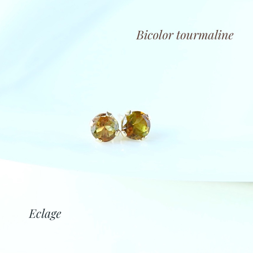 〈14kgf〉イエロートルマリンのバイカラーピアス（B）
