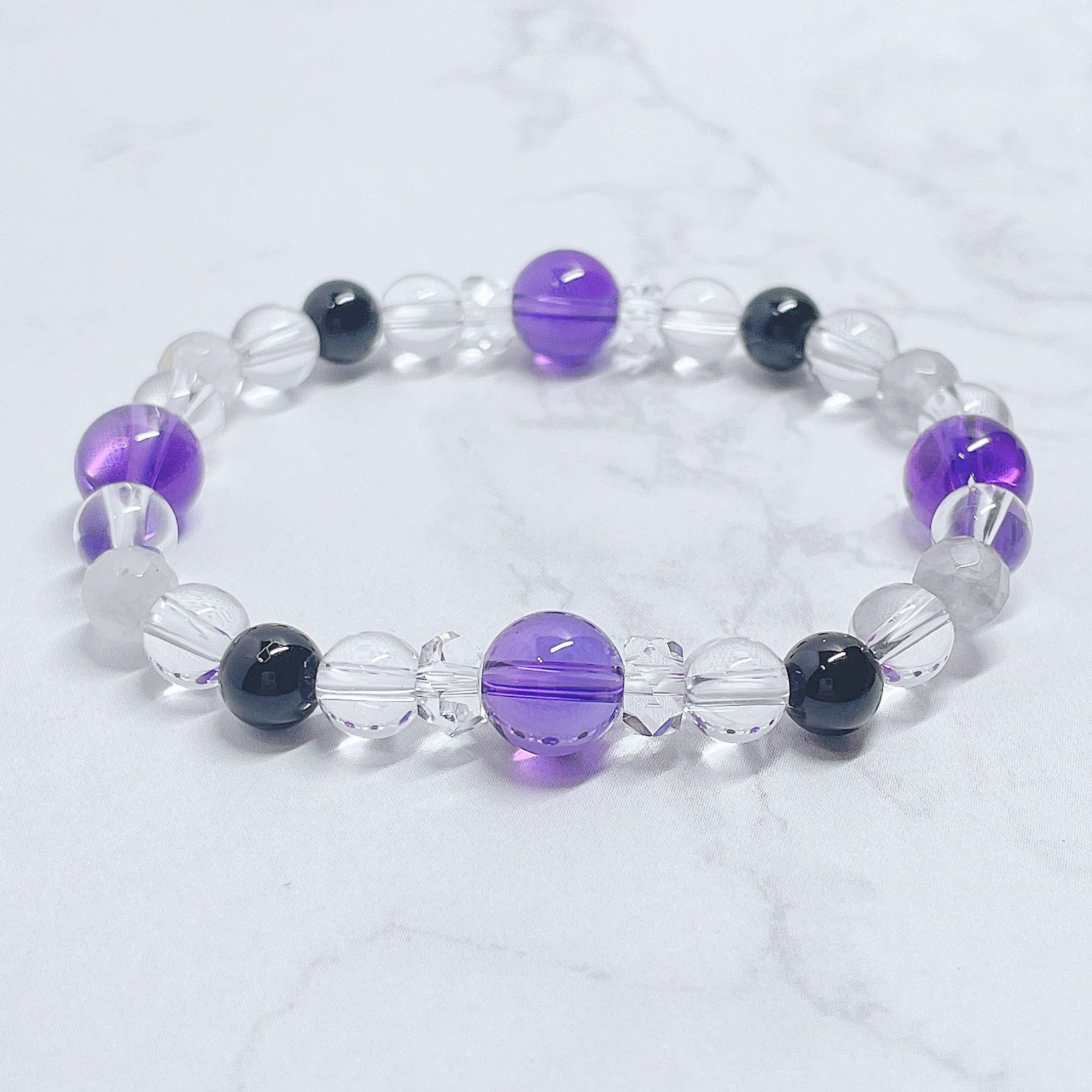 ✦いじめや人間関係に疲れた心をそっと支える 天然石ブレスレット｜アメジスト・オニキス No807