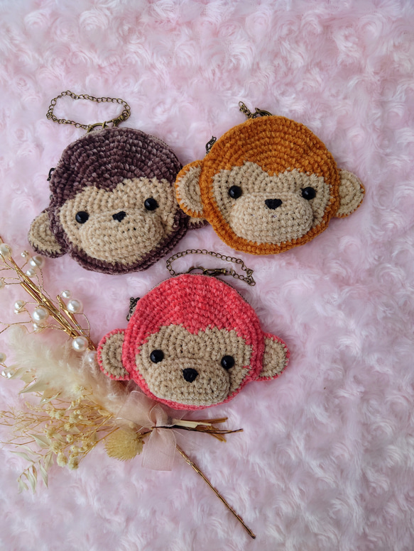 小物入れになる　おさる　バックチャームポーチ 1枚目の画像