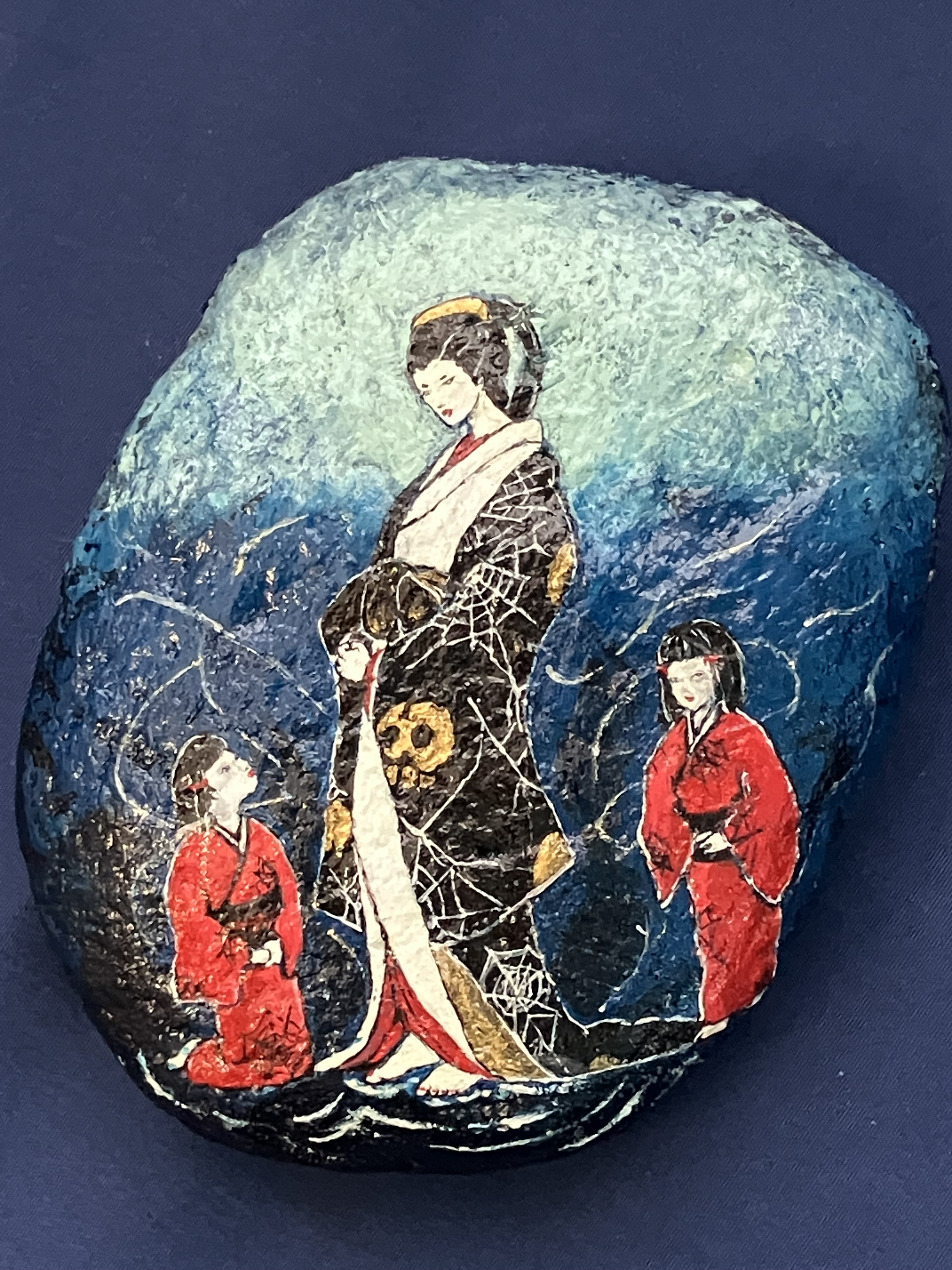 S3 油彩画 『艶舞焔影』 アート 原画 一点物 インテリア 絡新婦 − 絡めとる美》アクリル画 石アート オリジナル一点物