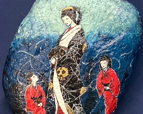 絡新婦 − 絡めとる美》アクリル画 石アート オリジナル一点物